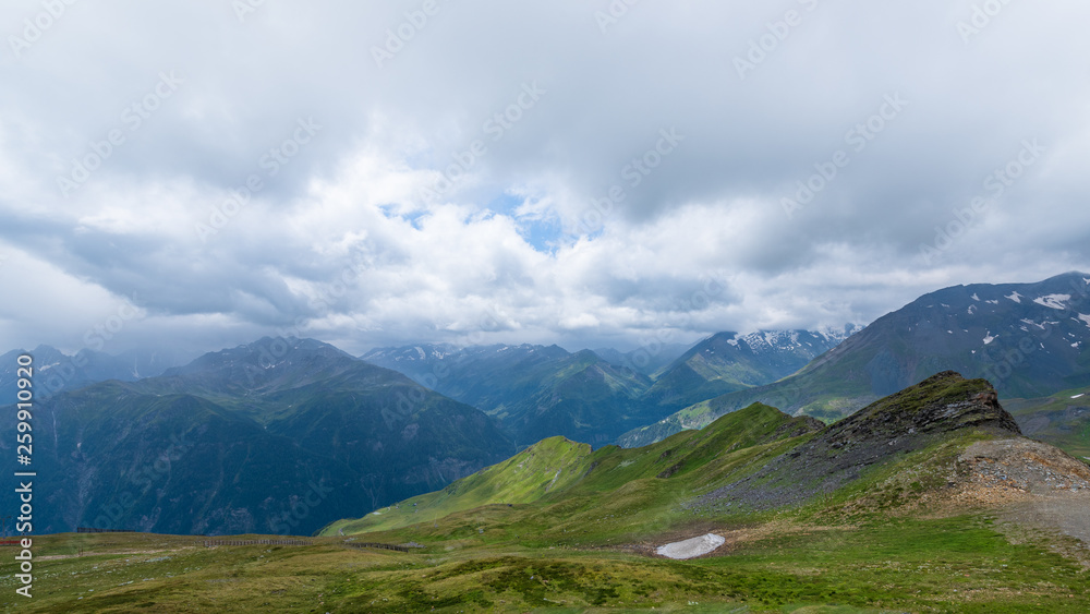 Swiss mountain landscape cloudy sky