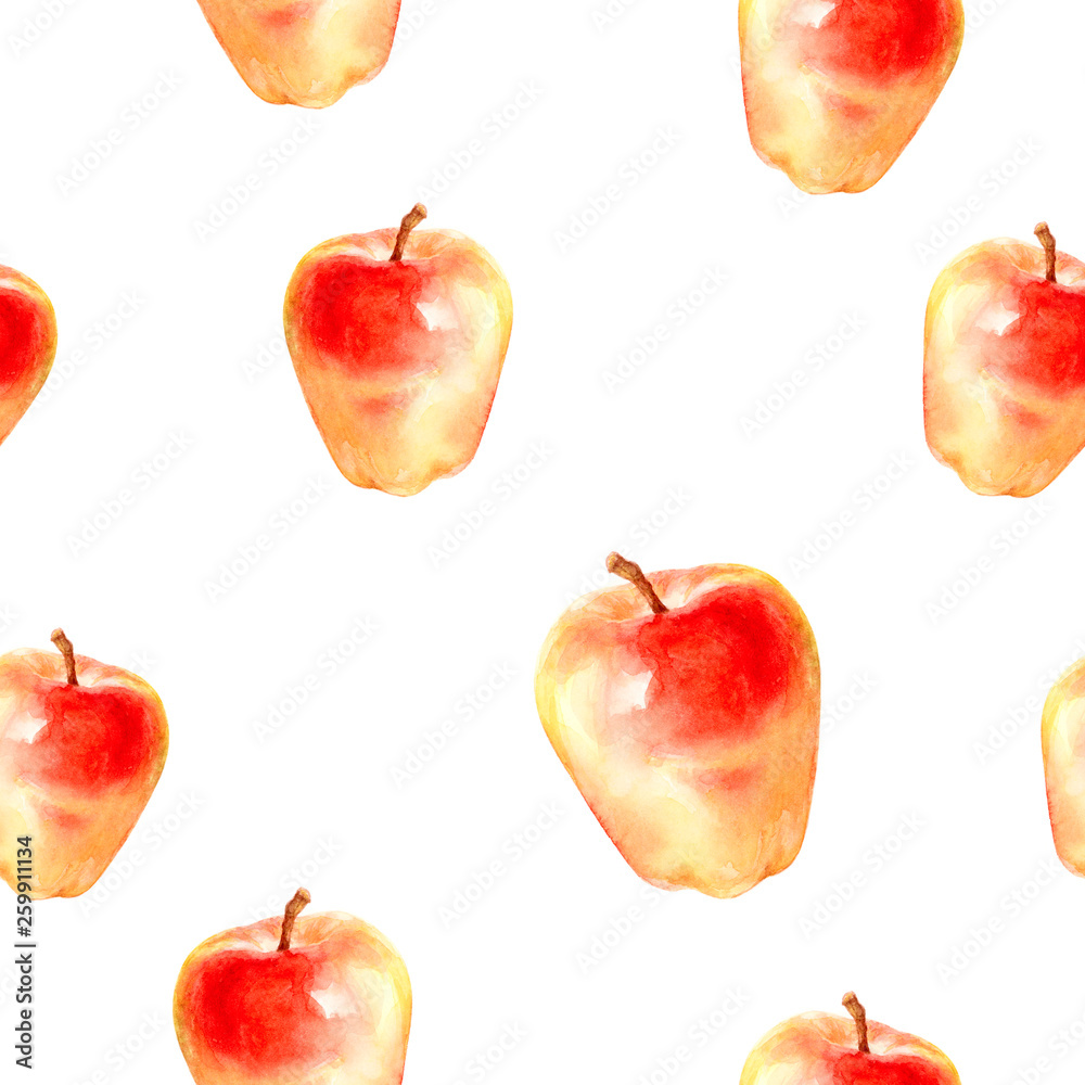 Fototapeta premium Watercolor hand drawn apples isolated seamless pattern.