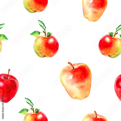 Fototapeta Naklejka Na Ścianę i Meble -  Watercolor hand drawn apples isolated seamless pattern.