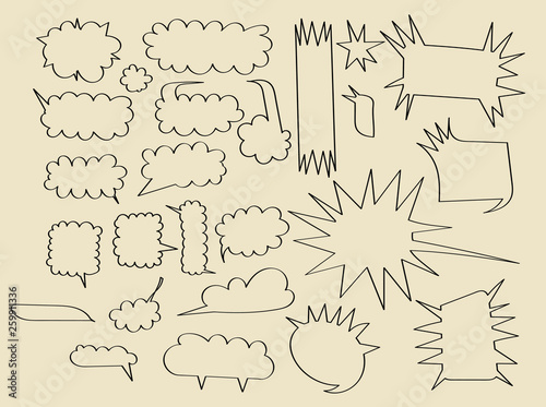 Hand drawn doodle speech bubbles set with accentuation