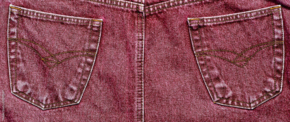 Naklejka premium Red Jeans back pocket texture.
