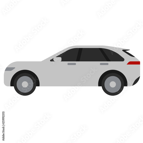 White car flat illustration on white