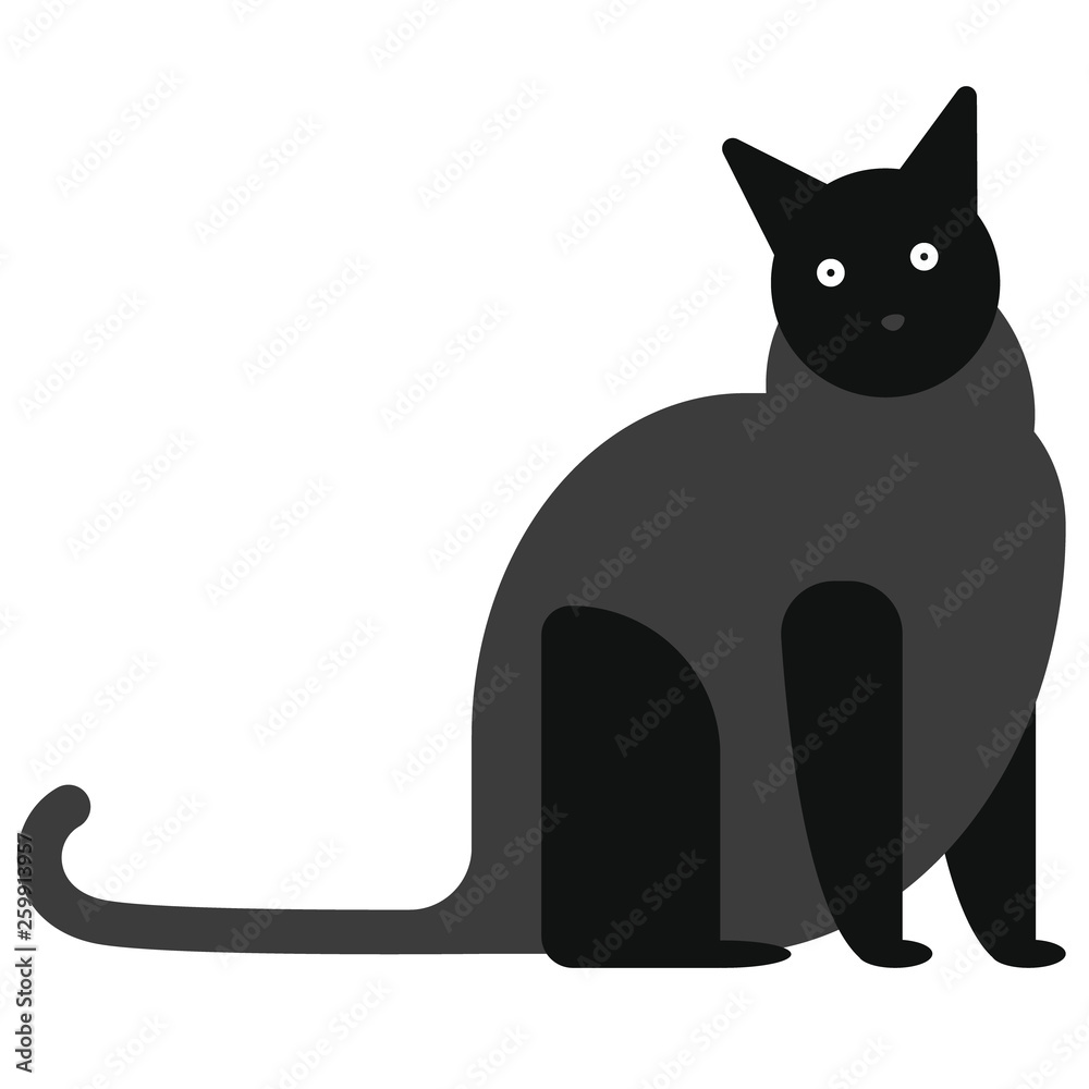 Fototapeta premium Black cat flat illustration on white