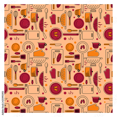 Kitchen pattern flat illustration