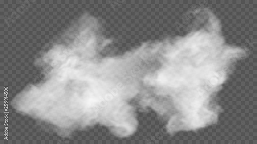 Przezroczysty efekt specjalny wyróżnia się mgłą lub dymem. Wektor chmura biały, mgła lub smog