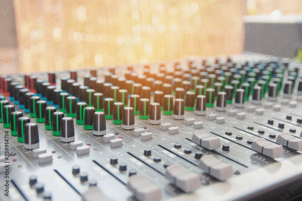 Fototapeta premium Audio sound mixer control panel. Sound console buttons for adjust the volume