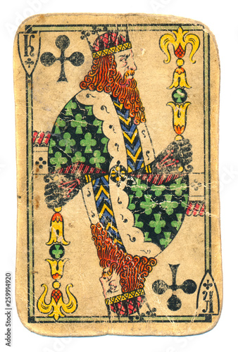 old used playing card king of cross paper background with line and symbols