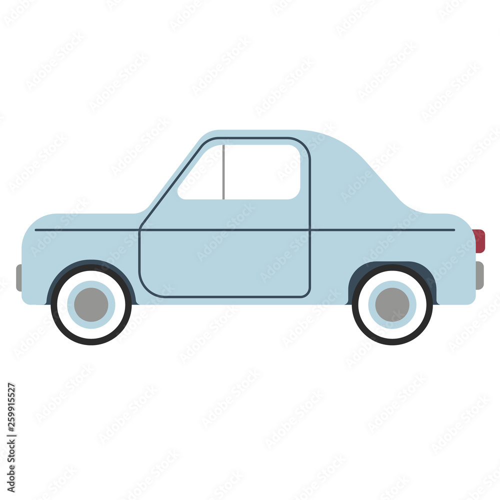 small blue car flat illustration on white