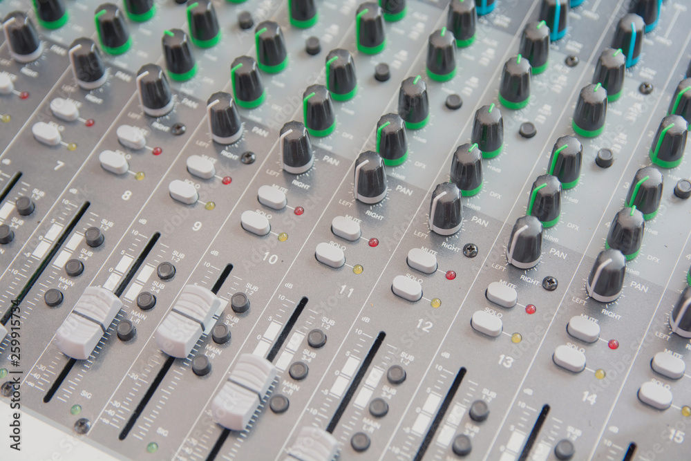 Obraz premium Audio sound mixer control panel. Sound console buttons for adjust the volume