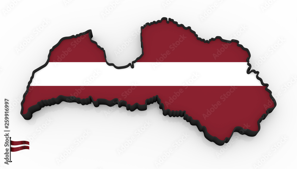 Fototapeta premium Latvia high detailed 3D map