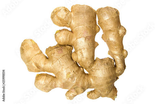 Ginger root close up on a white background