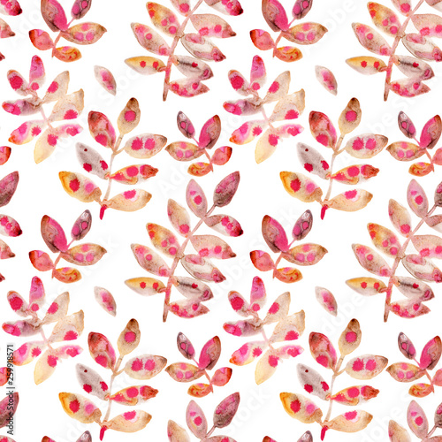 Hand painted watercolor seamless pattern with lovely leaves isolated on white 