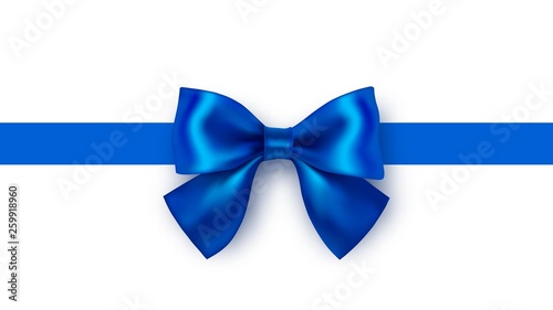 Beautiful blue bow isolated on white background. Vector decoration.