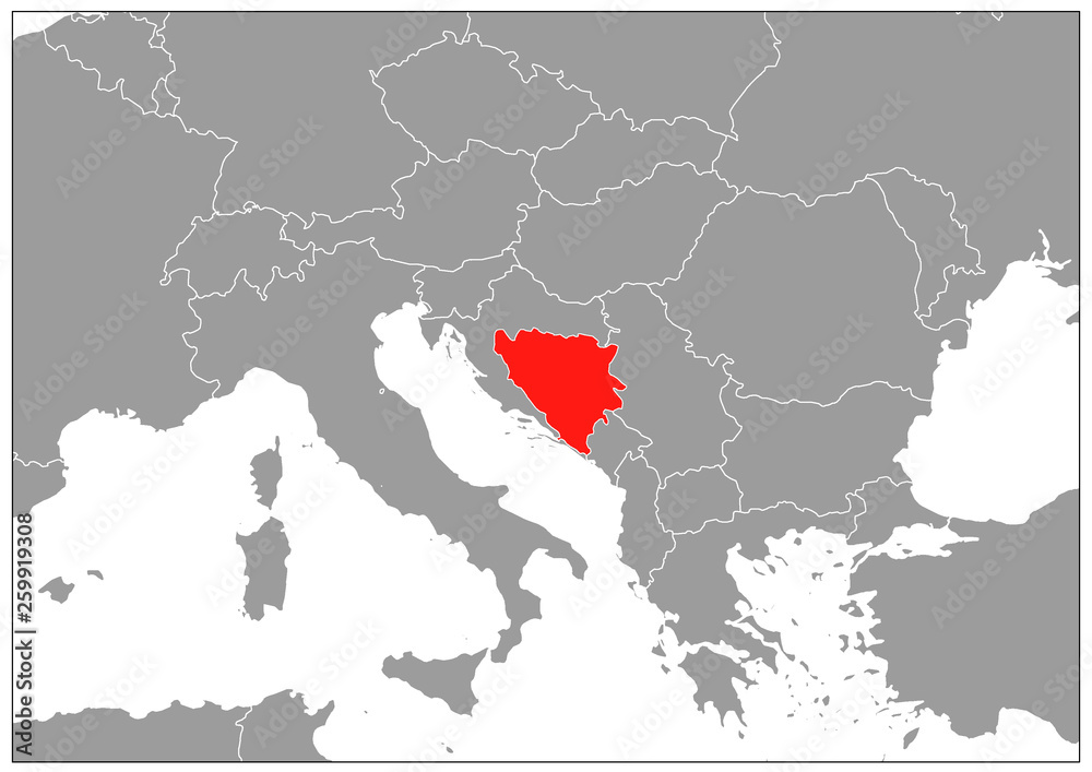 Bosnia and Herzegovina map on gray base