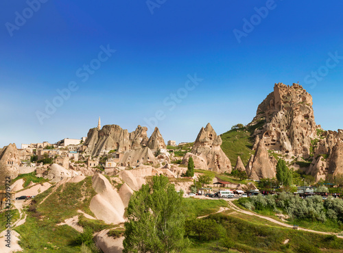 The view of the ancient city and fortress Uchisar, Cappadocia, Turkey