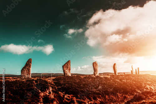 Ring of Brodgar - Stones at Neolithic site, Orkney Islands, Scotland photo