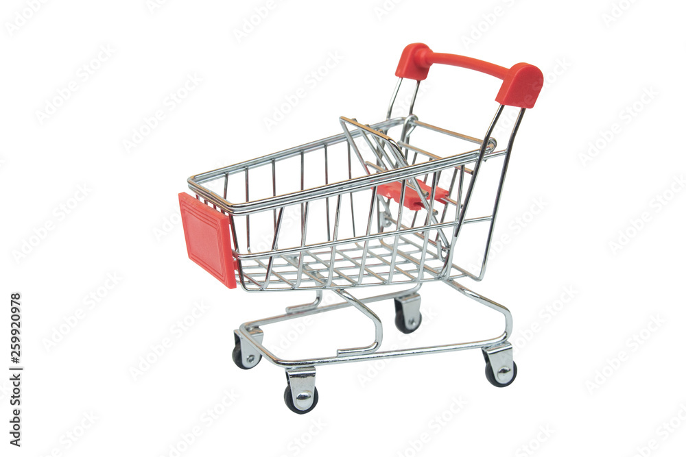 Red supermarket cart isolated on white background with clipping path