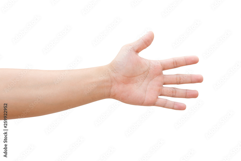 Man hand showing five count isolated on white background with clipping path