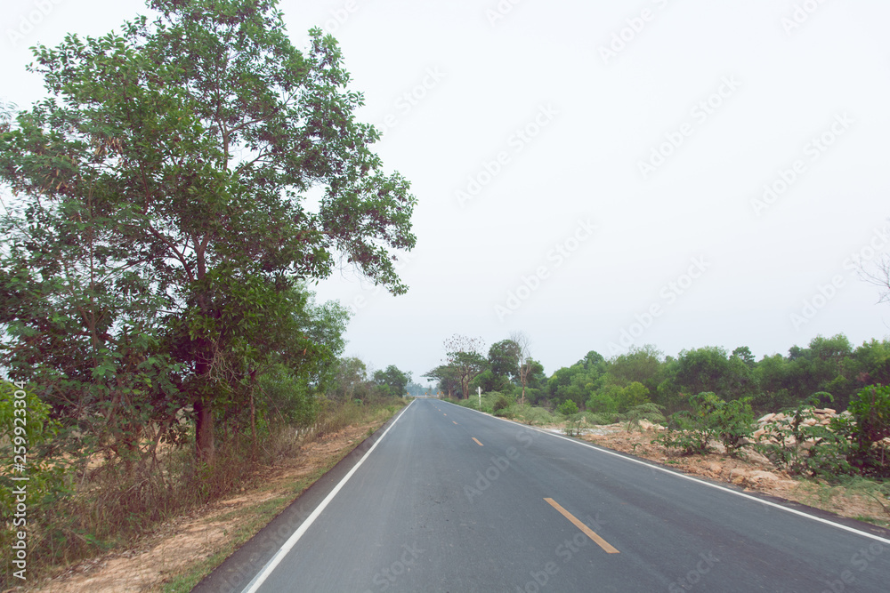 Fototapeta premium Empty asphalt road and clean blue sky in summer day background with copy space