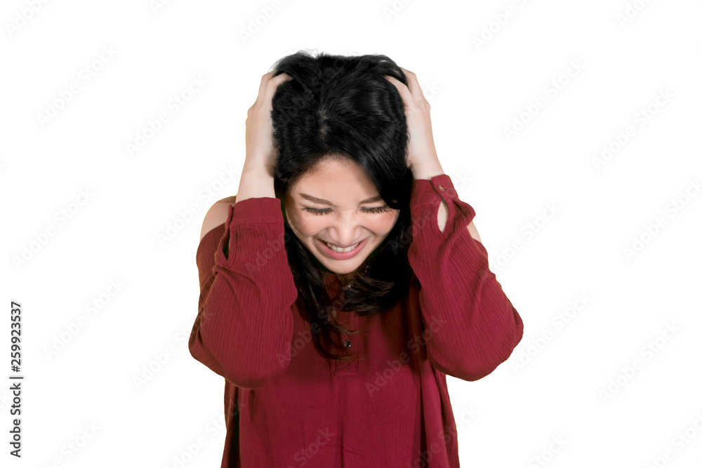Depressed woman standing in the studio Depressed woman standing in the studio