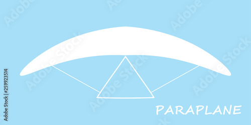 Paraplane on blue background, vector eps10. Paragliding, white paraplane sign.