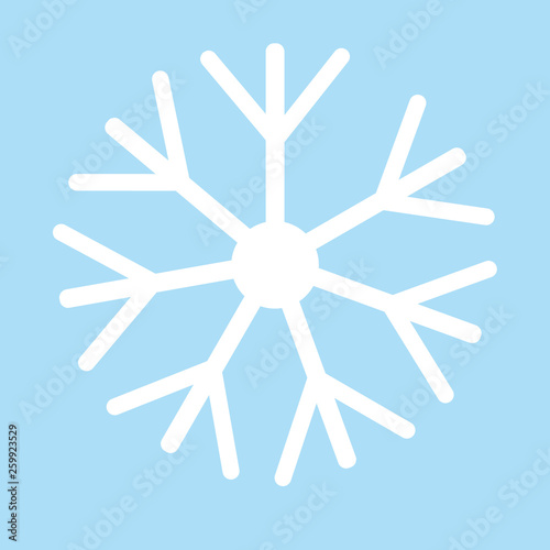 Flake of snow. White snowflake on blue background, vector icon.