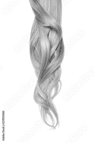 Long wavy gray hair isolated on white background