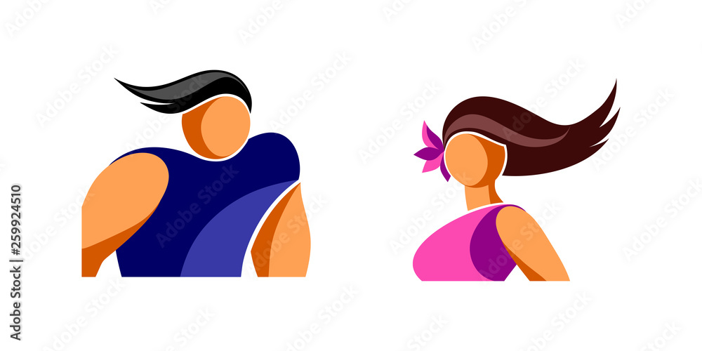 Obraz premium Avatars icons young man and woman, simplified stylized image. isolated EPS 10 vector