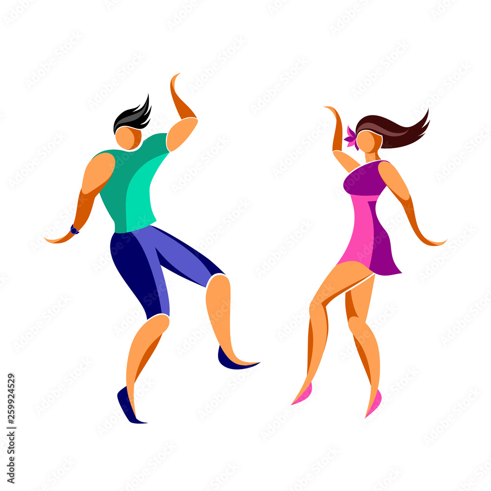 dancing young slender man and woman, simplified stylized image icon. isolated EPS 10 vector