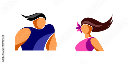 Avatars icons young man and woman, simplified stylized image. isolated EPS 10 vector