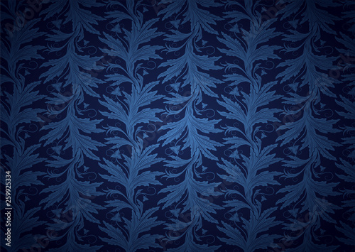 vintage Gothic, royal background in dark blue, sapphirine, ultramarine with classic floral Baroque pattern, Rococo with darkened edges, vector Eps 10