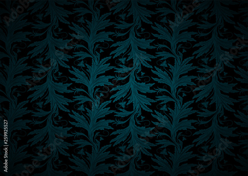 Wallpaper Mural vintage Gothic, royal background in black and cyan, blue with classic floral Baroque pattern, Rococo with darkened edges, vector Eps 10 Torontodigital.ca