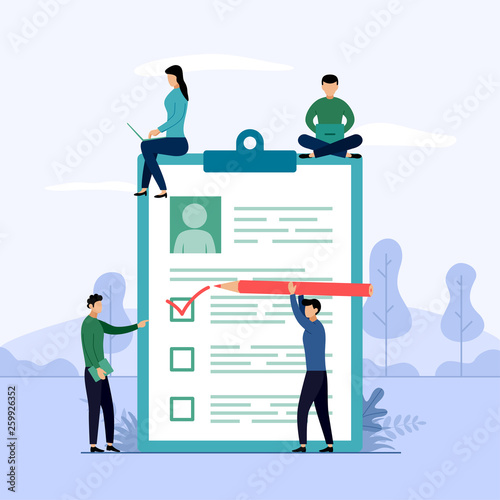 Survey report, checklist, questionnaire, business concept vector illustration