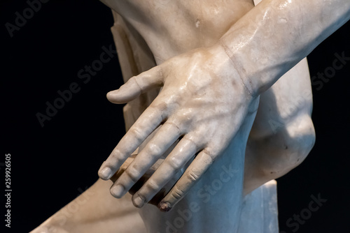 Detail of the hand of an ancient roman statue
