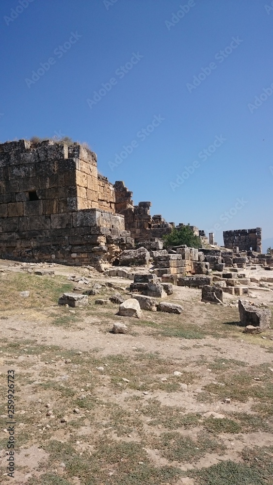 Ruins and ruins of the ancient city, Hierapolis near Pamukkale, Turkey.