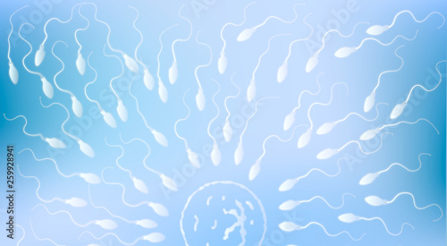 Realistic spermatozoids runs towards the egg, live competition concept photo
