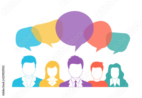 Icons group of people with colorful speech bubbles
