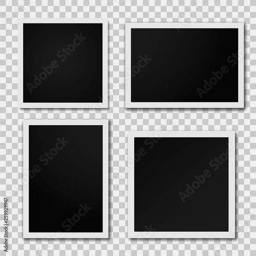 Photo frame isolated on transparent background. Retro realistic photo frame placed. Vector illustration.