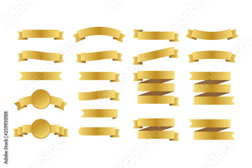 Gold ribbons banners. Set of ribbons. Vector illustration.