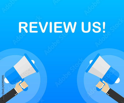 Review us! User rating concept. Review and rate us stars. Business concept. Vector illustration.