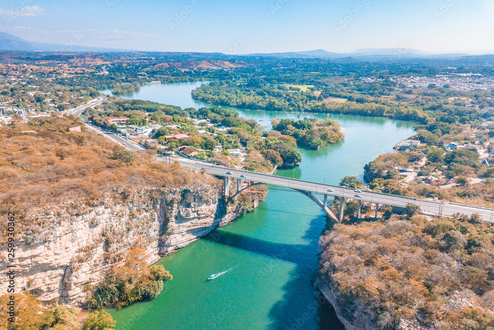 Aerial view of the bridge of the  Sumidero Canyon , located in Chiapas Mexico