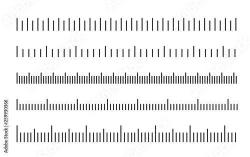 Measuring scale. Black scale for rulers. Different units of measurement. Rulers set. Vector illustration