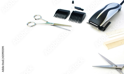 Barber equipment on white background.