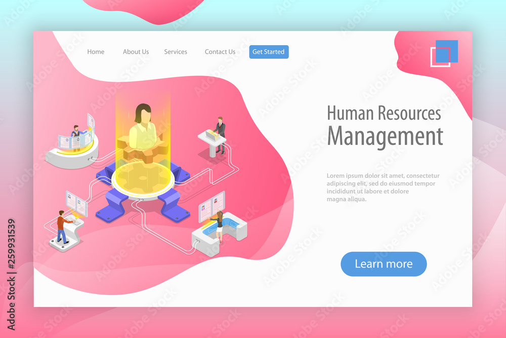 Isometric flat vector landing page template of employee search service, headhunting, recruitment, HR manager review. Isometric flat vector landing page template of employee search service, headhunting, recruitment, HR manager review.