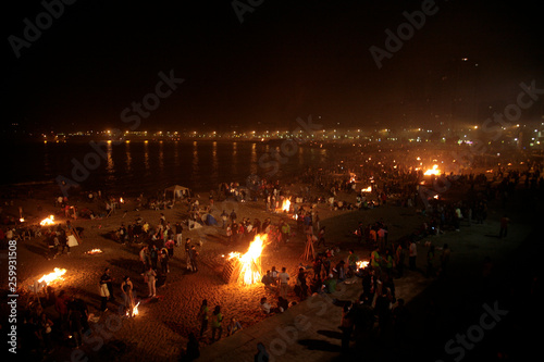 Saint John bonfires in Coruna, Galicia, feast of international Tourist Interest on June 24,2016 in La Coruña ,Spain photo