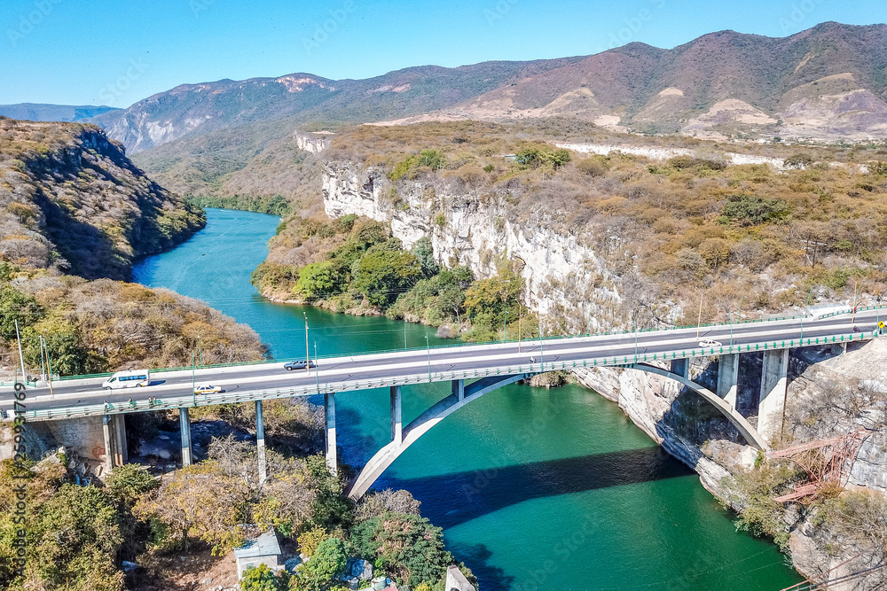 Aerial view of the bridge of the Sumidero Canyon , located in Chiapas Mexico Aerial view of the bridge of the Sumidero Canyon , located in Chiapas Mexico