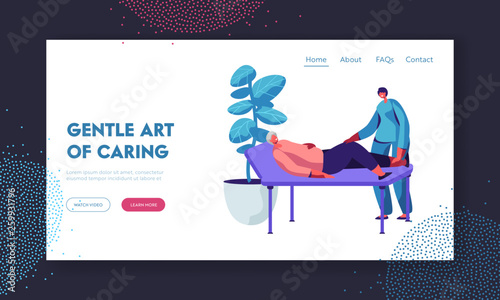Healthcare of Disable Senior People, Physical Therapy Service in Nursing Home. Nurse or Doctor Checkup Old Woman Lying on Couch Website Landing Page, Web Page. Cartoon Flat Vector Illustration, Banner