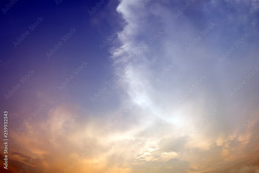 beauty sunset sky with cloud and sunlight effect