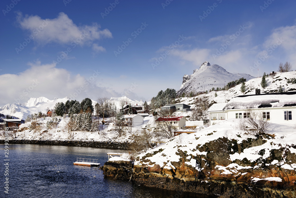 View of Svolvaer resort in winter time, Lofoten Archipelago, Norway, Europe