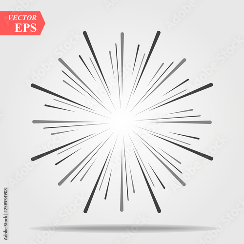 Burst of sun rays in hipster line style. Vector graphic lines of sun beams.Sun stylized geometrical pencil sketch ornament drawing for tattoo, decoration design element eps10